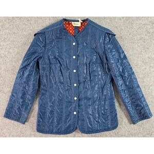 VTG Leslie Fay Quilted Jacket Coat Womens Medium Blue Long Sleeve Rheinauers